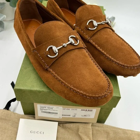 Men's Gucci brown suede horse bit driving loafers size 12 made in Italy - Picture 9 of 10